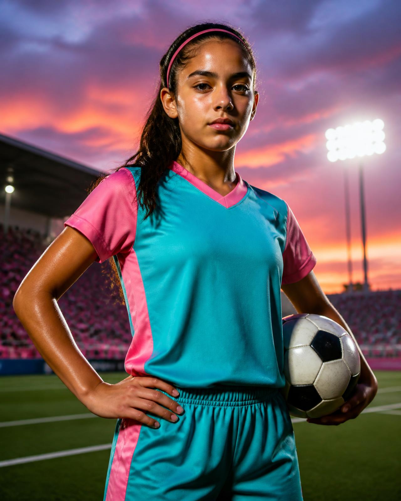 Soccer player portrait at sunset